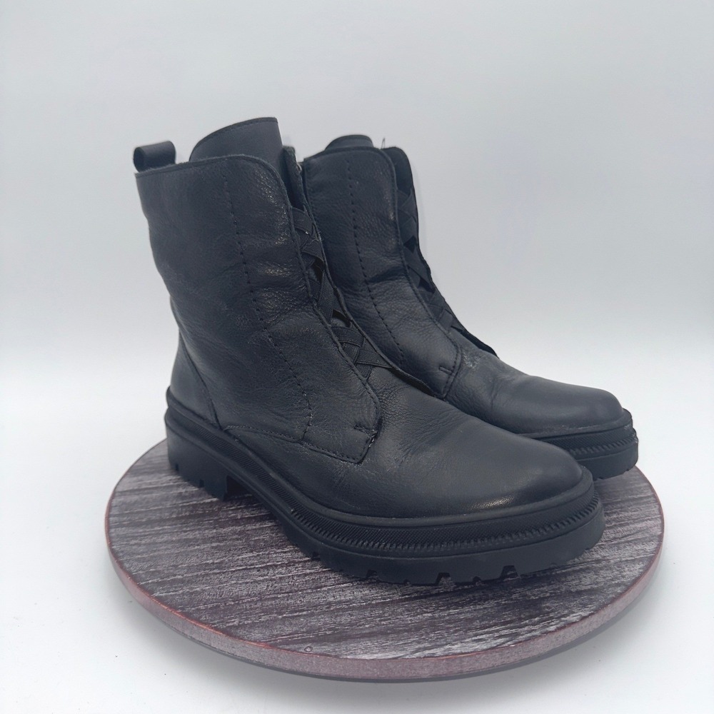 Ara Boots Womens 7 Dover Combat Lug Sole High Soft Genuine Leather Zip Black